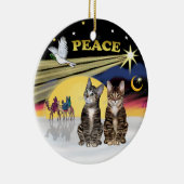 Xmas Star -Zwei Tabby Katzen (AmSH) Keramik Ornament (Rechts)