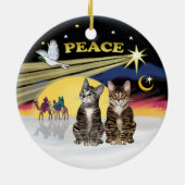 Xmas Star -Zwei Tabby Katzen (AmSH) Keramik Ornament (Hinten)