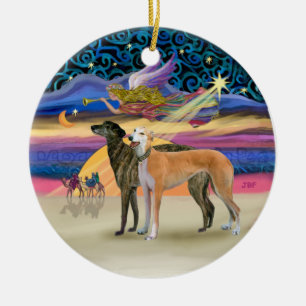 Xmas-Stern - Zwei Windhunde Keramikornament