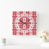 Xmas Stricken nahtloses Muster 1 + Ihre Ideen Quadratische Wanduhr (Zuhause)