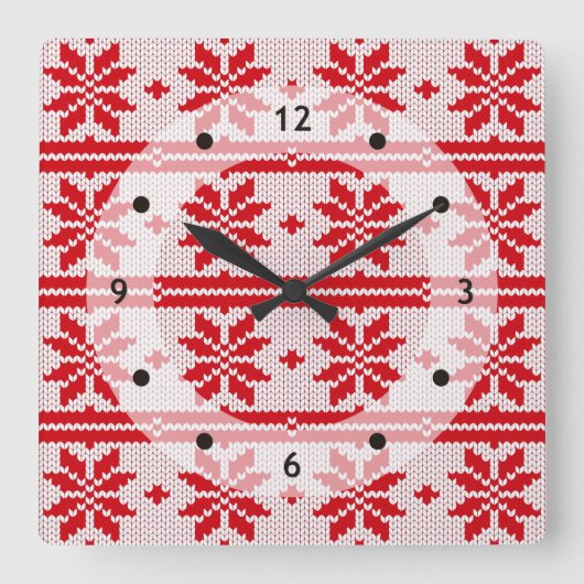 Xmas Stricken nahtloses Muster 1 + Ihre Ideen Quadratische Wanduhr (Vorderseite)