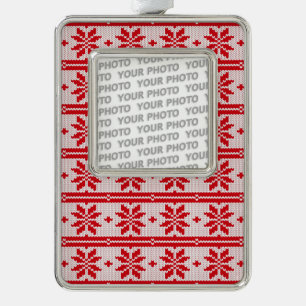 Xmas Stricken nahtloses Muster 1 + Ihre Ideen Rahmen-Ornament Silber