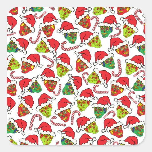 Xmas Sugar Skull Quadratischer Aufkleber (Vorderseite)