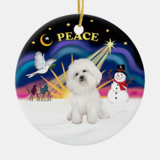 Xmas Sunrise - Bichon Frise 4 Keramik Ornament (Vorne)
