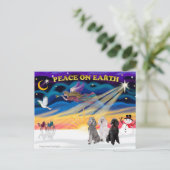 Xmas Sunrise - Drei Standard Poodles Feiertagspostkarte (Stehend Vorderseite)