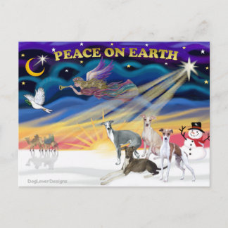 Xmas Sunrise - Four Italian Greyhounds Feiertagspostkarte