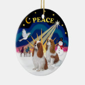 Xmas Sunrise - Zwei Blenheim Cavaliers Keramik Ornament (Rechts)