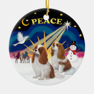 Xmas Sunrise - Zwei Blenheim Cavaliers Keramik Ornament