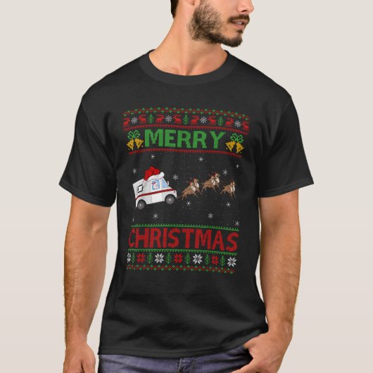Xmas Sweater Style Ugly Postarbeiter Weihnachten T-Shirt (Vorderseite)