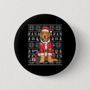 Xmas Sweater Style Ugly Santa Airedale Terrier Dog Button