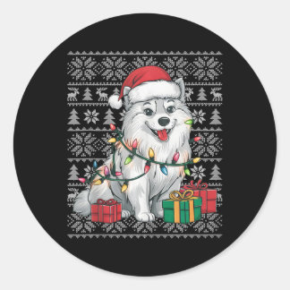 Xmas Sweater Style Ugly Santa American Eskimo Dog Runder Aufkleber