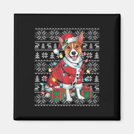 Xmas Sweater Style Ugly Santa Basenji Dog Christma Magnet (Vorne)