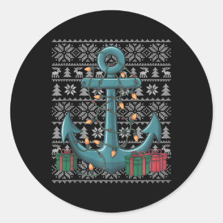 Xmas Sweater Style Ugly Santa Boat Anchor Christma Runder Aufkleber