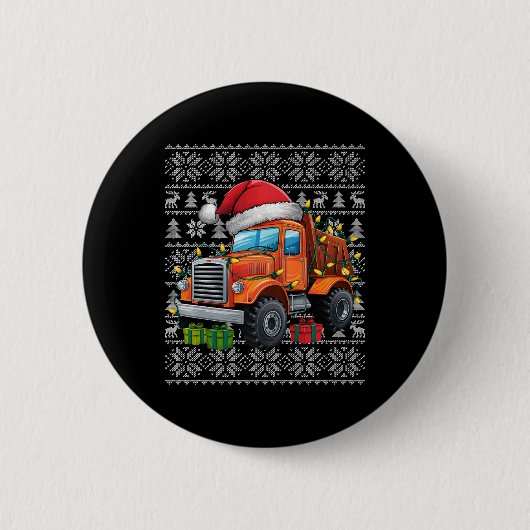 Xmas Sweater Style Ugly Santa Construction Truck C Button (Vorderseite)