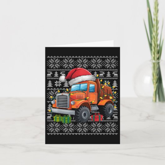 Xmas Sweater Style Ugly Santa Construction Truck C Karte (Vorderseite)