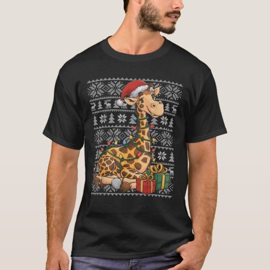 Xmas Sweater Style Ugly Weihnachtsmannmütze Giraff T-Shirt (Vorderseite)