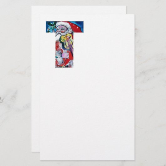 XMAS T LETTER /SANTA CLAUS MIT VIOLIN MONOGRAMM BRIEFPAPIER (Vorne/Hinten)