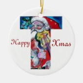 XMAS T LETTER /SANTA CLAUS MIT VIOLIN MONOGRAMM KERAMIK ORNAMENT (Vorne)