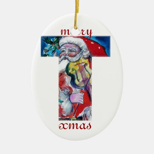XMAS T LETTER /SANTA CLAUS MIT VIOLIN MONOGRAMM KERAMIKORNAMENT (Vorne)