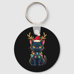 Xmas T-Shirt Rentier Black Niedlich Cat Weihnachts Schlüsselanhänger