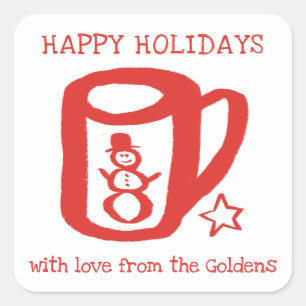 Xmas-Tasse-Doodle WEIHNACHTEN Feiertage An Bis Eti Quadratischer Aufkleber