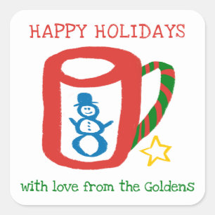 Xmas-Tasse-Doodle WEIHNACHTEN Feiertage An Bis Eti Quadratischer Aufkleber