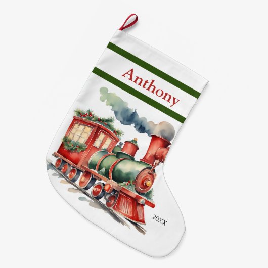 Xmas Train Boys Großer Weihnachtsstrumpf (Vorderansicht (hängend))