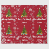 Xmas Tree Baubles Snowflakes Personalized Name Geschenkpapier (Flach)