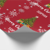 Xmas Tree Baubles Snowflakes Personalized Name Geschenkpapier (Ecke)
