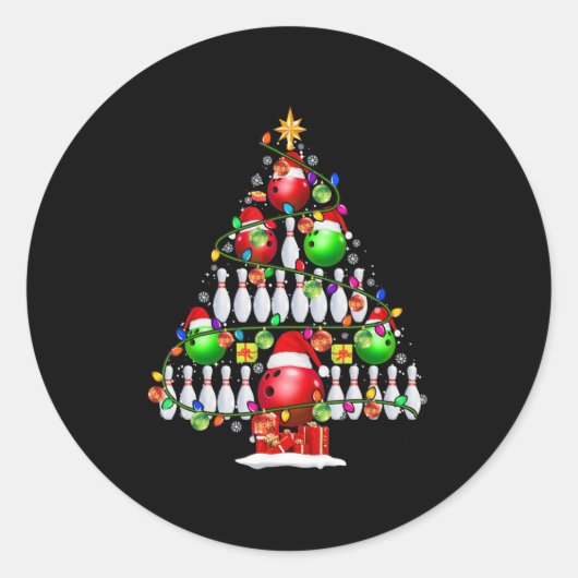 Xmas Tree Bowling Xmas Lights Weihnachtsball P Runder Aufkleber (Vorderseite)
