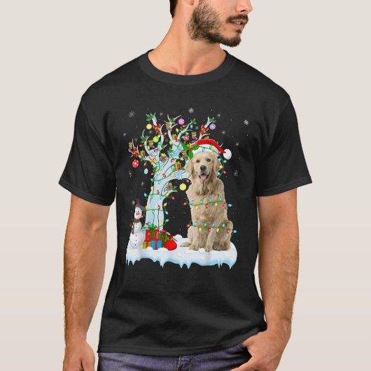 Xmas Tree Decoration Lighting Golden Retriever Dog T-Shirt (Vorderseite)