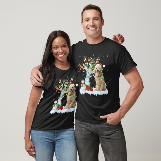 Xmas Tree Decoration Lighting Golden Retriever Dog T-Shirt (Unisex)