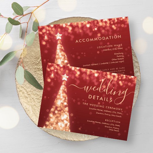 Xmas Tree Gold Red Wedding Details Card Begleitkarte