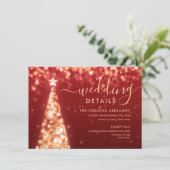 Xmas Tree Gold Red Wedding Details Card Begleitkarte (Stehend Vorderseite)