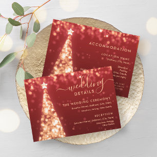 Xmas Tree Gold Red Wedding Details Card Einladung
