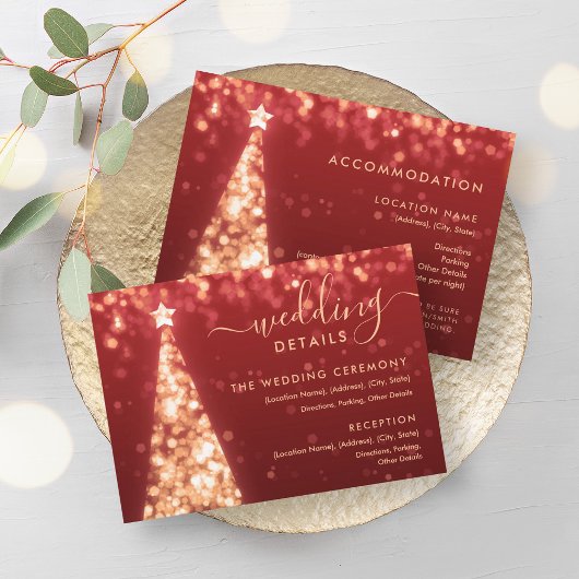 Xmas Tree Gold Red Wedding Details Card Einladung