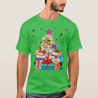 Xmas Tree Library Xmas Lights Tree Book Lover Libr T-Shirt