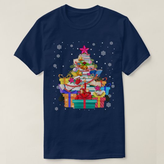 Xmas Tree Library Xmas Lights Tree Book Lover Libr T-Shirt (Design vorne)