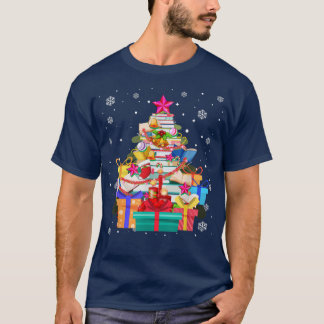 Xmas Tree Library Xmas Lights Tree Book Lover Libr T-Shirt