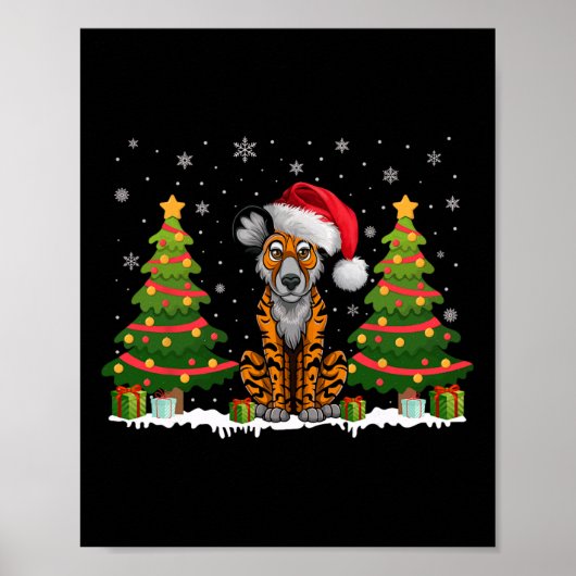 Xmas Tree Light African Wild Dog Weihnachtsmannmüt Poster (Vorne)