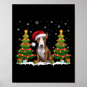 Xmas Tree Light Bull Terrier Dog Weihnachtsmannmüt Poster