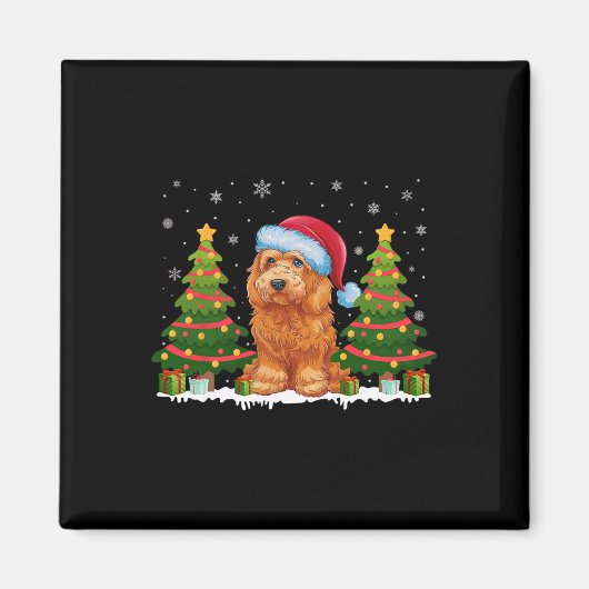 Xmas Tree Light Goldendoodle Dog Weihnachtsmannmüt Magnet (Vorne)