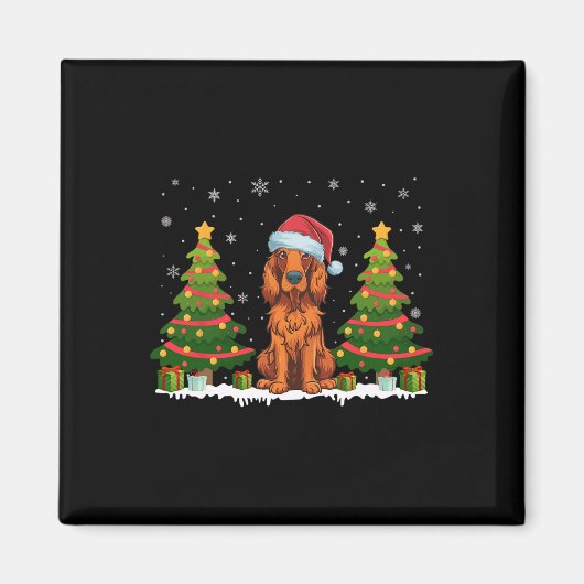 Xmas Tree Light Irish Setter Dog Weihnachtsmannmüt Magnet (Vorne)