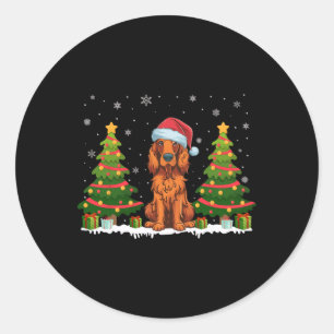 Xmas Tree Light Irish Setter Dog Weihnachtsmannmüt Runder Aufkleber