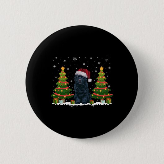 Xmas Tree Light Neufundland Dog Weihnachtsmannmütz Button (Vorderseite)