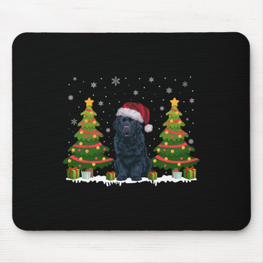 Xmas Tree Light Neufundland Dog Weihnachtsmannmütz Mousepad (Vorne)