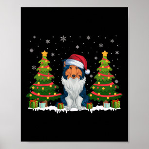 Xmas Tree Light Rough Collie Weihnachtsmannmütze C Poster