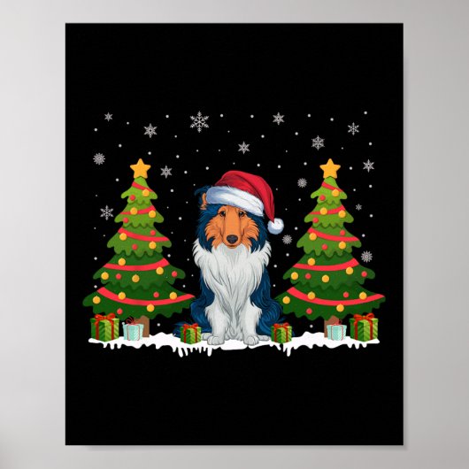 Xmas Tree Light Rough Collie Weihnachtsmannmütze C Poster (Vorne)