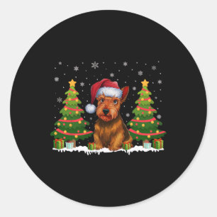 Xmas Tree Light Scottish Terrier Dog Santa Christm Runder Aufkleber