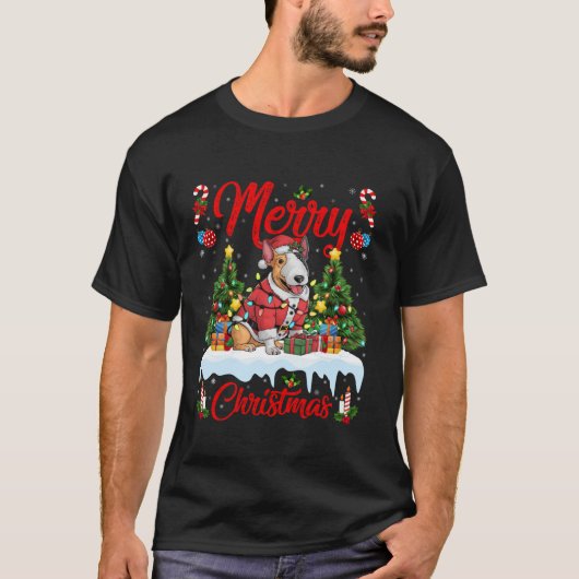 Xmas Tree Lighting Santa Bull Terrier Dog Christma T-Shirt (Vorderseite)